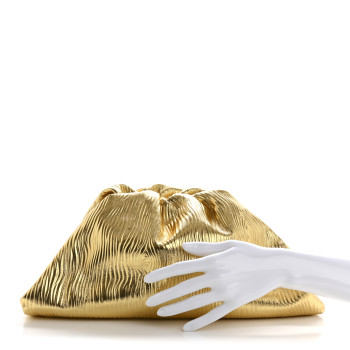 BOTTEGA VENETA Metallic Bark Calfskin Embossed The Pouch Oversized Clutch Oro