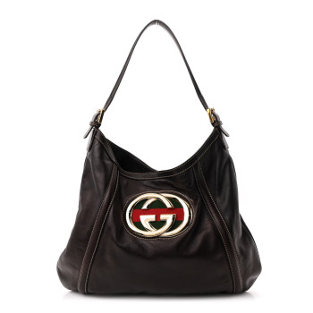 GUCCI Calfskin Medium Britt Tote Dark Brown