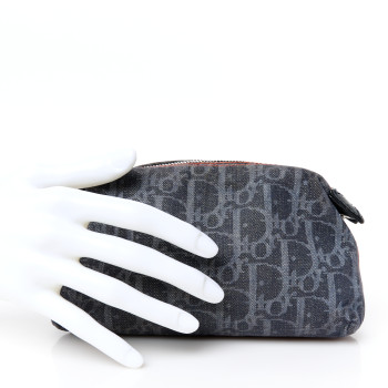 CHRISTIAN DIOR Denim Monogram Flight Trotter Cosmetic Pouch Blue