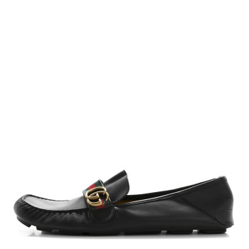 GUCCI Velvety Calfskin Web Mens Noel Driver Loafers 12.5 Blue