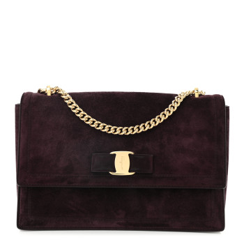 SALVATORE FERRAGAMO Suede Calfskin Vera Bow Crossbody Bag Dark Bordeaux
