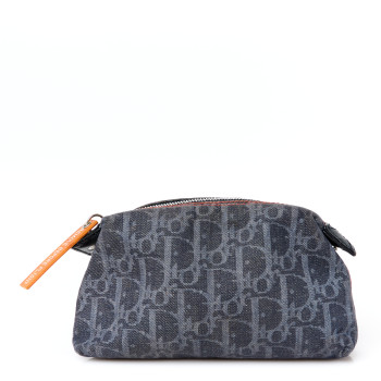 CHRISTIAN DIOR Denim Monogram Flight Trotter Cosmetic Pouch Blue