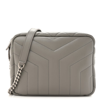 SAINT LAURENT Calfskin Y Quilted Monogram Small Loulou Bowling Bag Light Gray