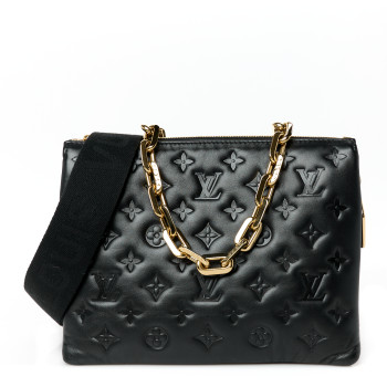 LOUIS VUITTON Lambskin Embossed Monogram Coussin PM Black