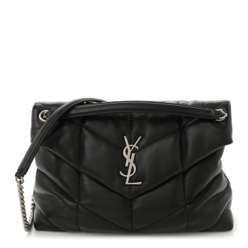 SAINT LAURENT Lambskin Quilted Medium Loulou Puffer Monogram Chain Satchel Black