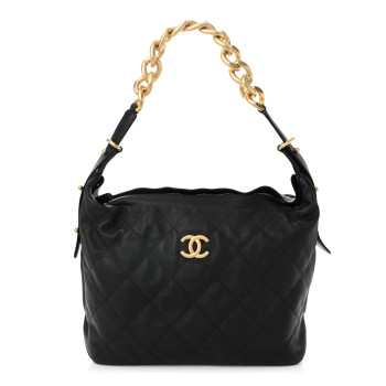 CHANEL Calfskin Quilted Large Daily Hobo Black