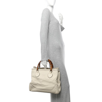 GUCCI Grained Calfskin Medium Diana Bamboo Top Handle Tote Ivory