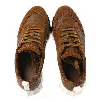 HERMES Sport Goatskin Suede Goatskin Womens Bouncing Sneakers 38.5 Naturel