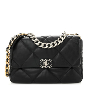 CHANEL Lambskin Quilted Large Chanel 19 Flap Black