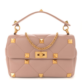 VALENTINO GARAVANI Nappa Large Roman Stud Shoulder Bag Rose Cannelle