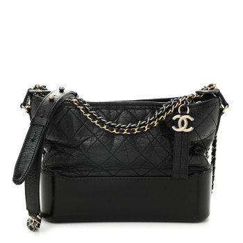 CHANEL Aged Calfskin Quilted Small Gabrielle Logo Hobo Black