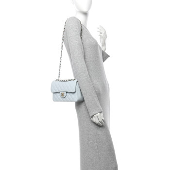 CHANEL Caviar Quilted Small Double Flap Light Blue