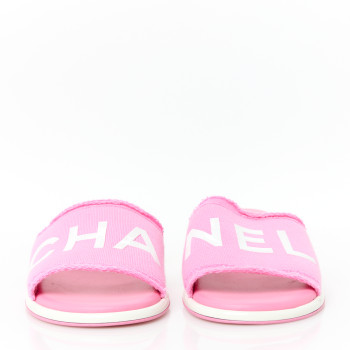 CHANEL Cotton Logo Mule Sandals 36.5 Pink White