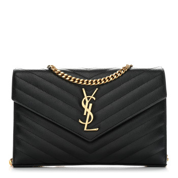 SAINT LAURENT Grain De Poudre Matelasse Chevron Monogram Chain Wallet Black