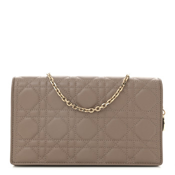 CHRISTIAN DIOR Lambskin Cannage Lady Dior Pouch Warm Taupe