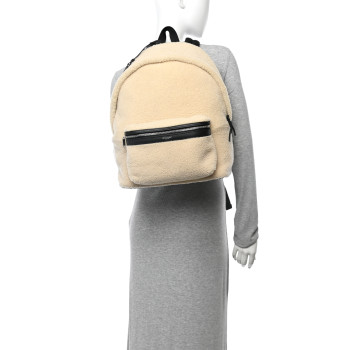 SAINT LAURENT Shearling City Backpack Natural Black