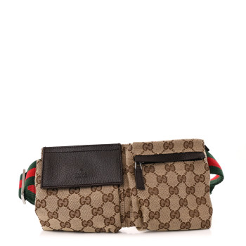 GUCCI GG Monogram Web Double Pocket Belt Bag Dark Brown