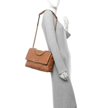 CHANEL Lambskin Quilted Large Chanel 19 Flap Brown