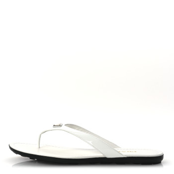 PRADA Patent Calfskin Logo Thong Sandals 40 White