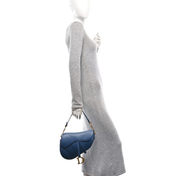 CHRISTIAN DIOR Calfskin Gradient Saddle Bag Indigo Blue