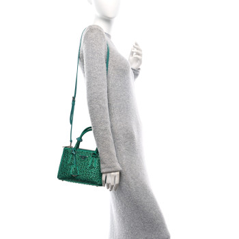 PRADA Satin Crystal Mini Galleria Double Zip Tote Mango