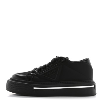 PRADA Re-Nylon Spazzolato Rubber Triangle Logo Macro Quilted Womens 45mm Platform Sneakers 37 Black