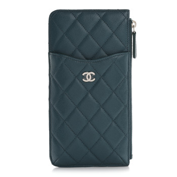 CHANEL Caviar Quilted Classic iPhone Pouch Dark Turquoise