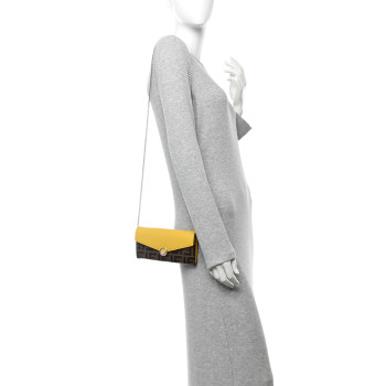 FENDI Vitello Cruise F is Fendi Bi-Color FF 1974 Embossed Continental Envelope Wallet On Chain Maya Black Sunflower