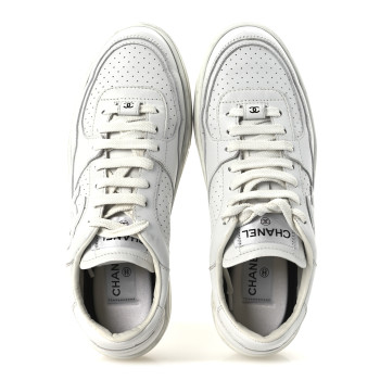 CHANEL Calfskin Womens CC Sneakers 39.5 White