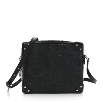GUCCI Calfskin GG Tennis Embossed Square Messenger Bag Black