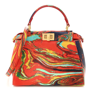 FENDI Nappa Marble Mini Peekaboo Iconic Satchel Rosso Multicolor