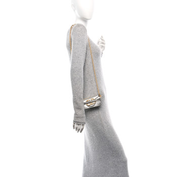 VALENTINO GARAVANI Laminated Calfskin Crystal Vlogo Micro Loco Shoulder Bag Silver Crystal