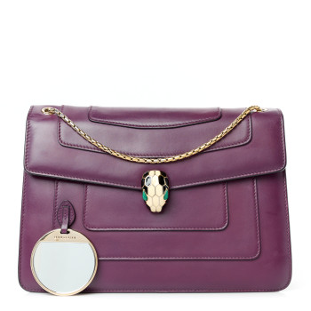 BULGARI Calfskin Serpenti Forever Shoulder Bag Plum