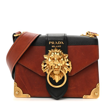PRADA Antic Soft Saffiano Lions Head Cahier Shoulder Bag Cotto Black