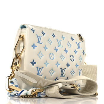 LOUIS VUITTON Lambskin Embossed Monogram Tricolor By The Pool Coussin PM White Blue