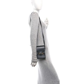 GUCCI Boarded Plutone Calfskin Mini Horsebit 1955 Crossbody Bag Black
