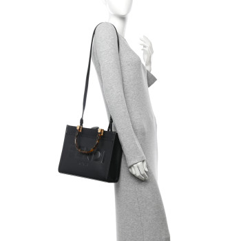 FENDI Vitello King Plexiglass Logo Embossed Small Fendi Sunshine Shopper Tote Black