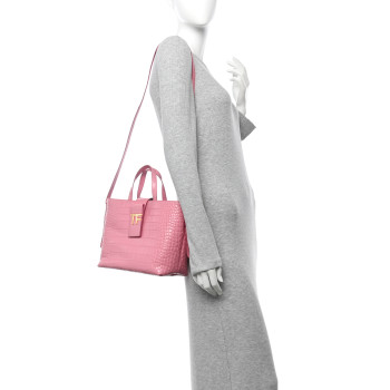 TOM FORD Calfskin Crocodile Embossed Mini TF East West Tote Rose Bloom