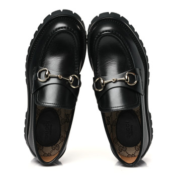 GUCCI Betis Glamour Calfskin Womens Horsebit Loafers 38 Black