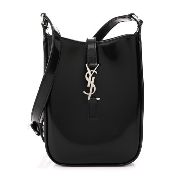 SAINT LAURENT Patent Calfskin Mini Le 5 A 7 Vertical Hobo Black