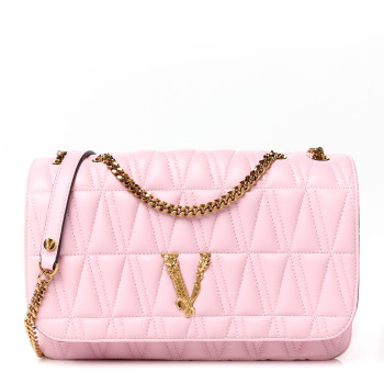 VERSACE Nappa Quilted Virtus Shoulder Bag Pink