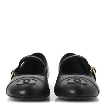 CHANEL Lambskin Mary Jane Flats 37.5 Black