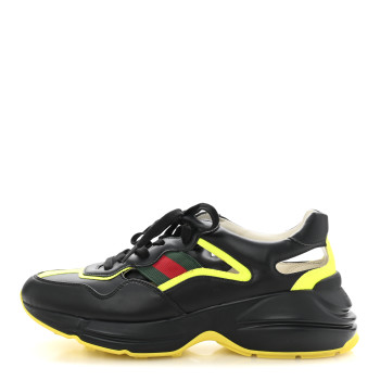 GUCCI Demetra Web Mens Rhyton Cut Out Sneakers 10 Black Yellow Fluo