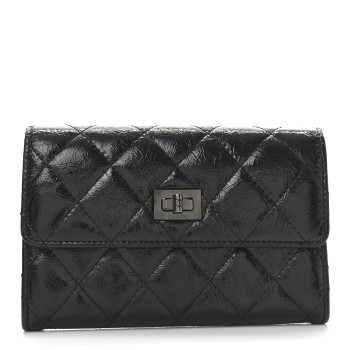 CHANEL Shiny Calfskin Quilted Reissue Flap Card Holder Black