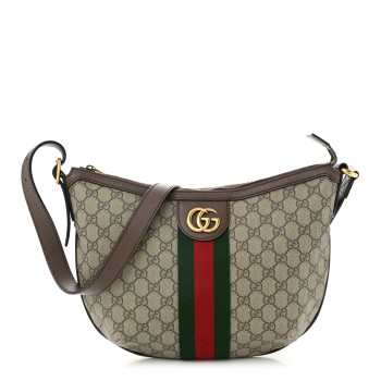 GUCCI GG Supreme Monogram Web Small Ophidia Half Moon Hobo Brown