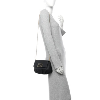 FENDI Vitello Flamingo Fendista Pouchette Crossbody Black