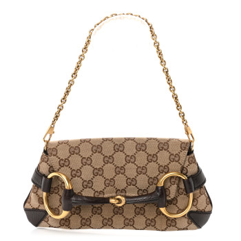 GUCCI Monogram Horsebit Small Clutch Dark Brown