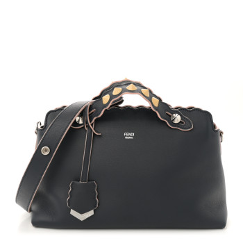 FENDI Vitello Dolce Scalloped Studded Medium By The Way Boston Bag Blu Notte