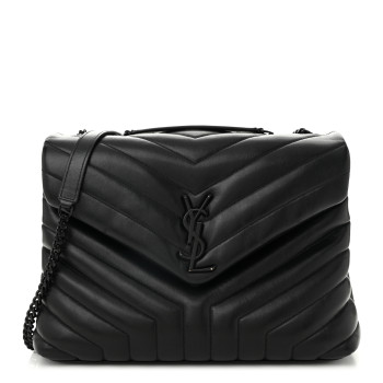 SAINT LAURENT Calfskin Y Quilted Monogram Monochrome Medium Loulou Chain Satchel Black