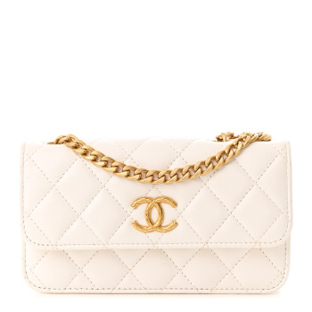 CHANEL Lambskin Quilted Pillow Crush Flap Phone Holder With Chain White